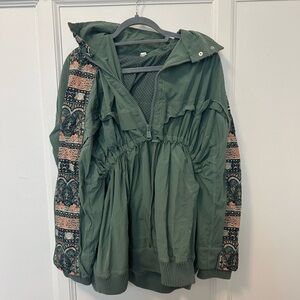 Free People Green Utility Jacket with Hood and Drawstring Waist